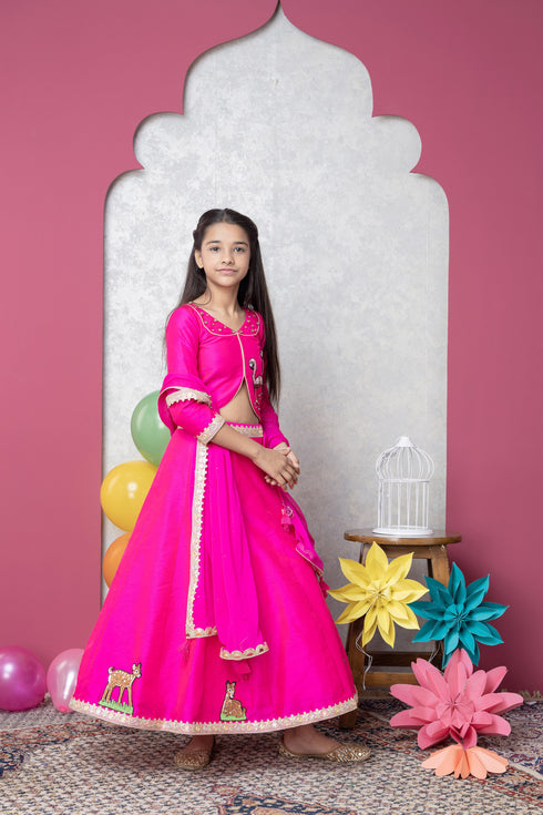 FLAMINGO AND DEER PINK LEHENGA SET